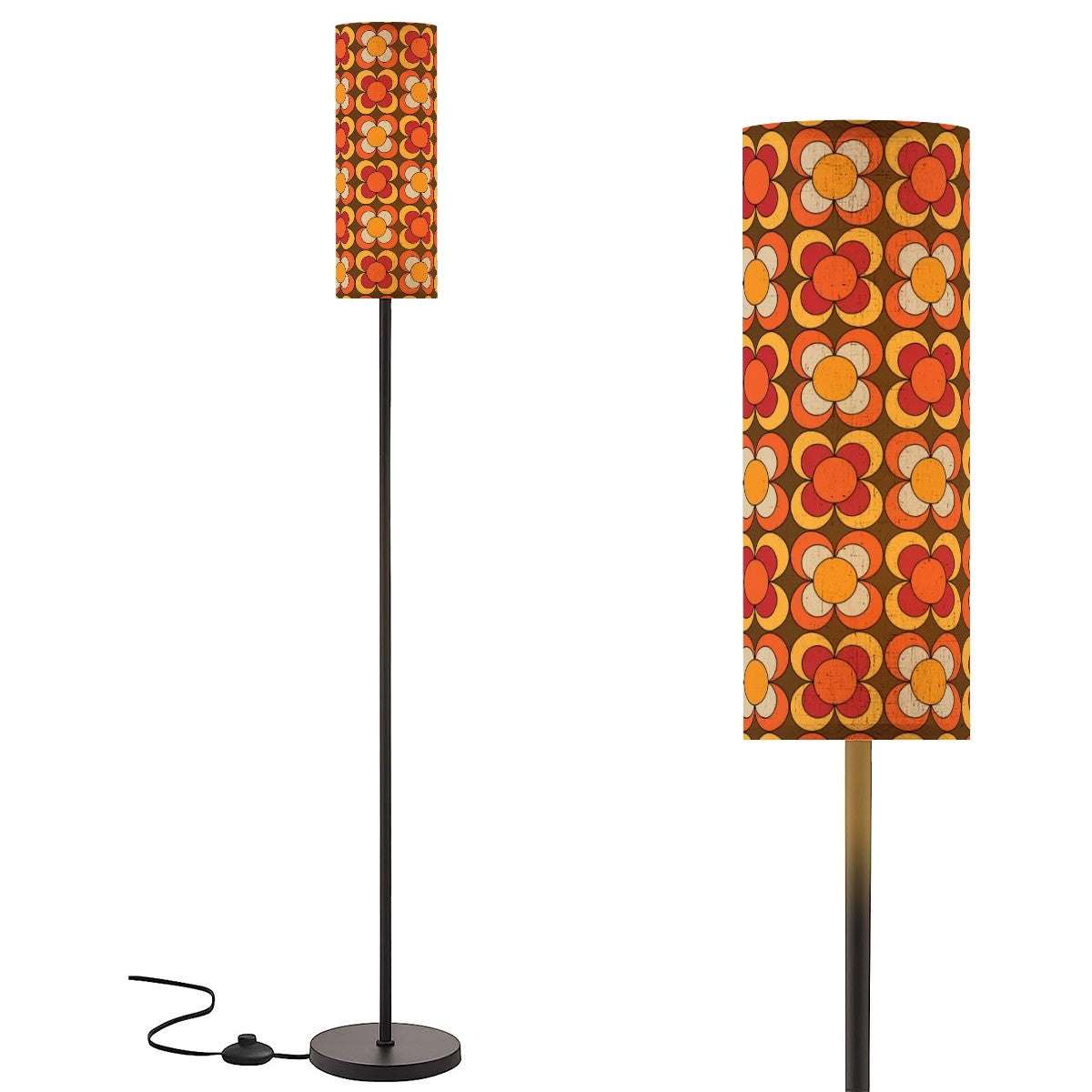 Groovy MCM Orange, Brown Yellow Burnt Red Retro Floral 70s Mid Mod Floor Lamp - Mid Century Modern Gal