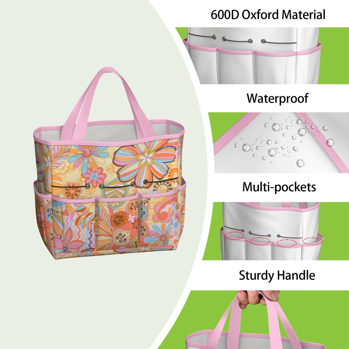 Vintage 70s Floral Pink Yellow Blue, Groovy Mid Mod Flower Power Garden Tool Bag