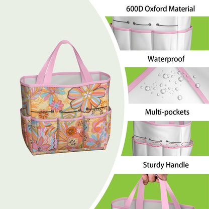 Vintage 70s Floral Pink Yellow Blue, Groovy Mid Mod Flower Power Garden Tool Bag