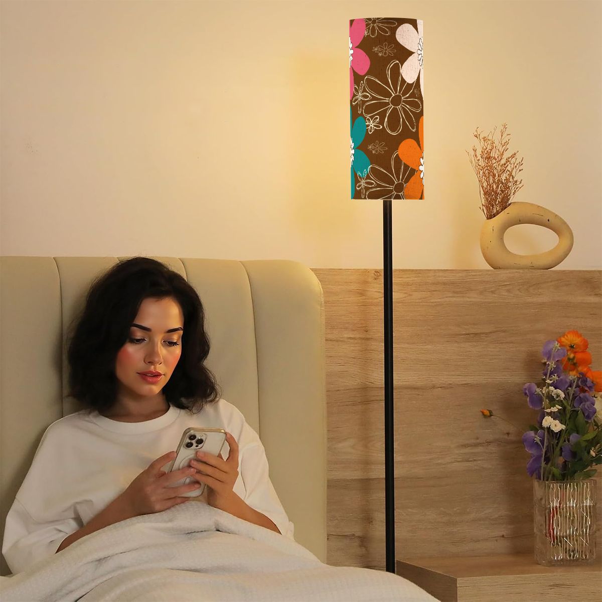 70s Groovy Retro Flower Mod Daisy Brown, Orange Pink Teal Mid Mod Floor Lamp - Mid Century Modern Gal