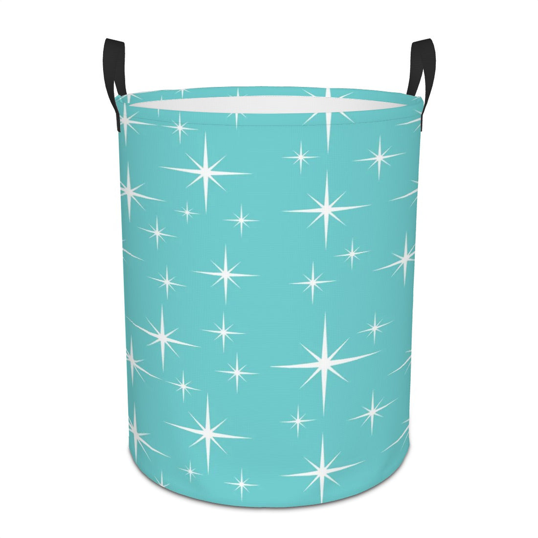 Mid Century Modern Starburst Aqua Circular Laundry Basket