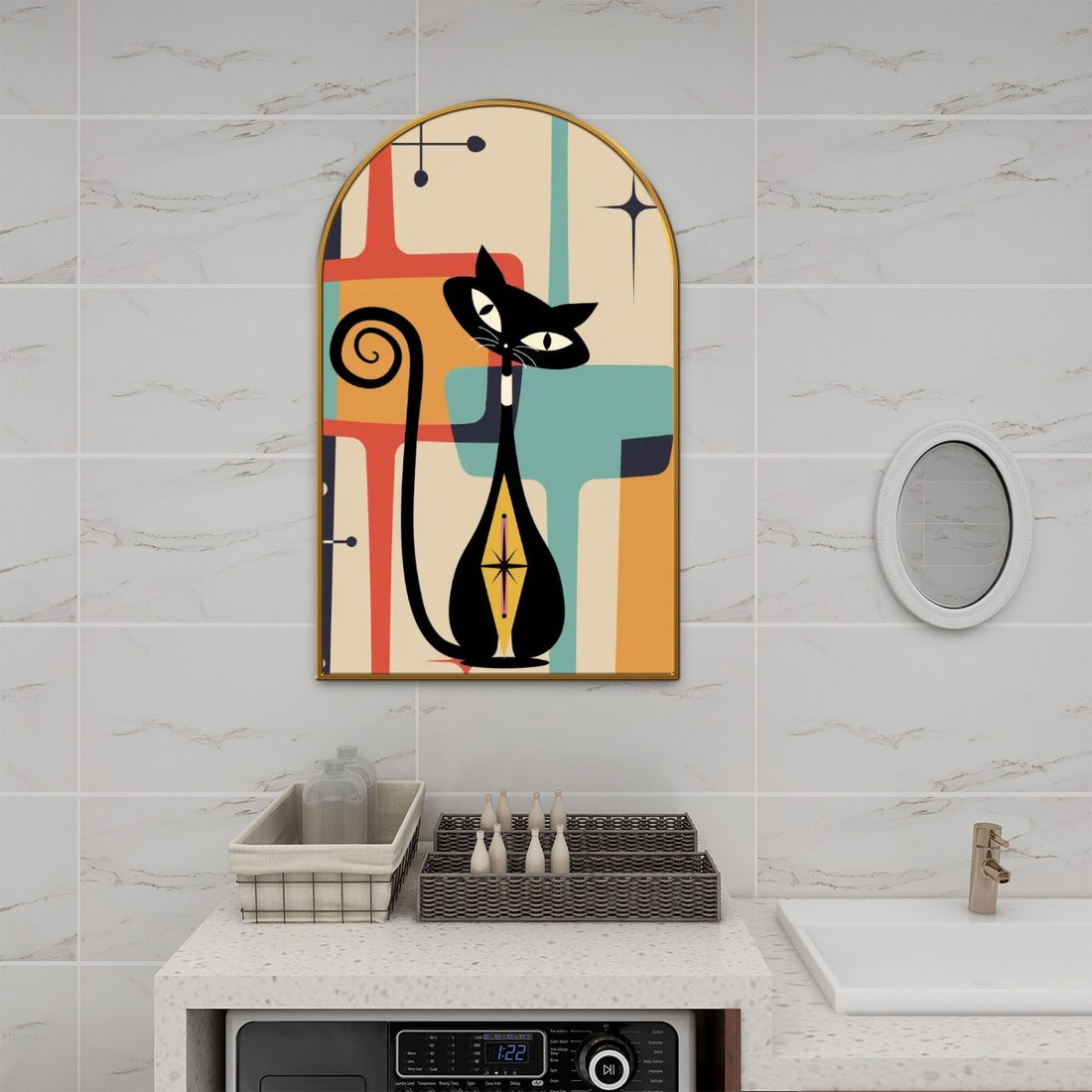 Atomic Cat Mid Century Modern Kitschy Wall Art Deco Style