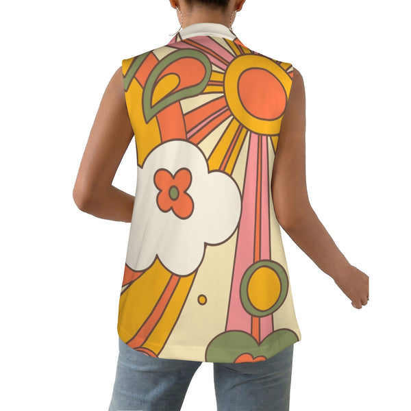 60s 70's  Retro Vibes  Women Sleeveless Suit Vest