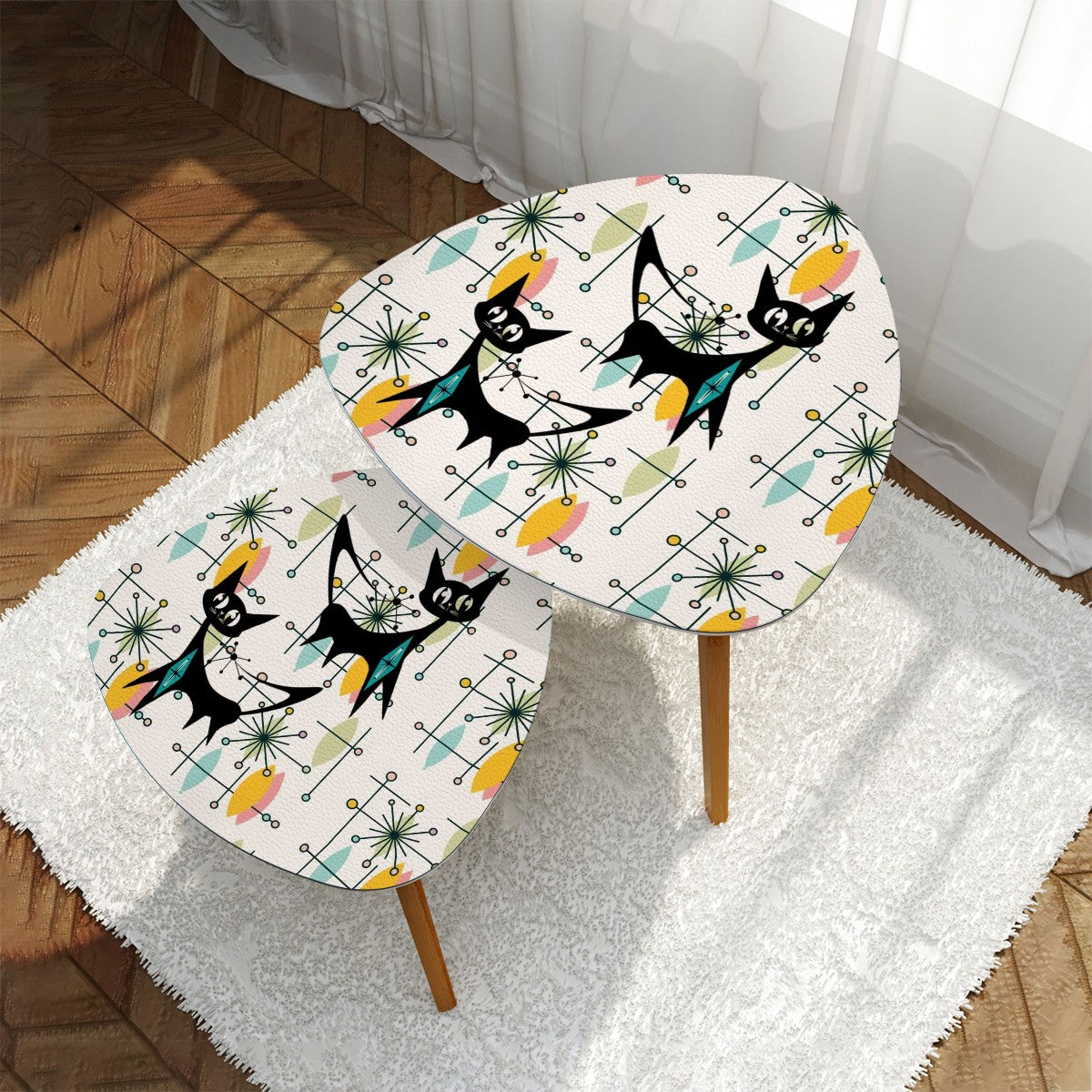 Atomic Cat Mid Century Modern Starburst, Retro Nesting Tables - Mid Century Modern Gal