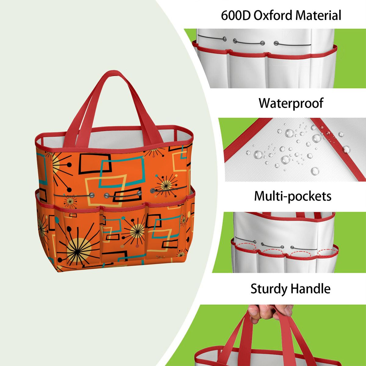 Mid Century Modern Sinatra Orange, Starburst, Geometric Funky Fun Garden Tool Bag