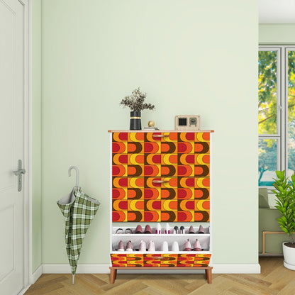 Retro Mid Mod Shoe Storage Cabinet, Orange Yellow, Brown Groovy 70s Design - Mid Century Modern Gal