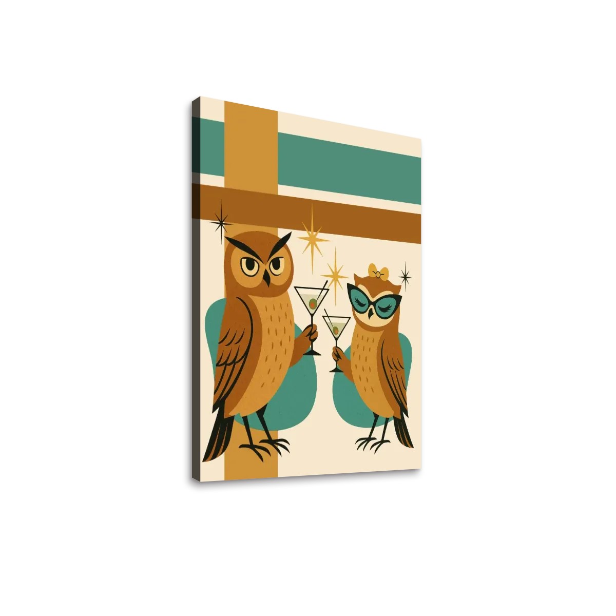 Mid Century Modern Kitschy Retro Martini Time Owls MCM Barware Wall Art - Mid Century Modern Gal