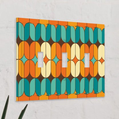 Mid Century Modern Switch Cover 3-Gang 3 Toggle, Geometric Orange Teal Mid Mod Design - Mid Century Modern Gal