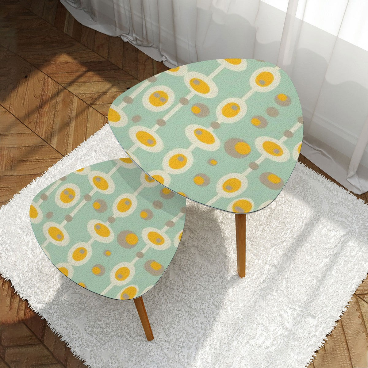 Mid Mod Groovy Retro Nesting Tables, Mint Green, Mustard Yellow MCM Furniture - Mid Century Modern Gal