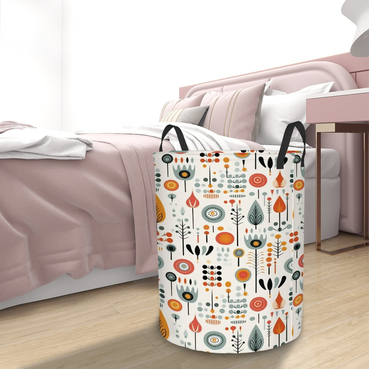 Modern Danish Scandinavian Floral Retro Circular Laundry Basket