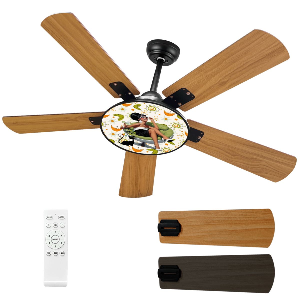 Mid Century Modern Gal Kitschy Quirky Fun Atomic Cat, Cocktail Lounge Ceiling Fan With Light - Mid Century Modern Gal