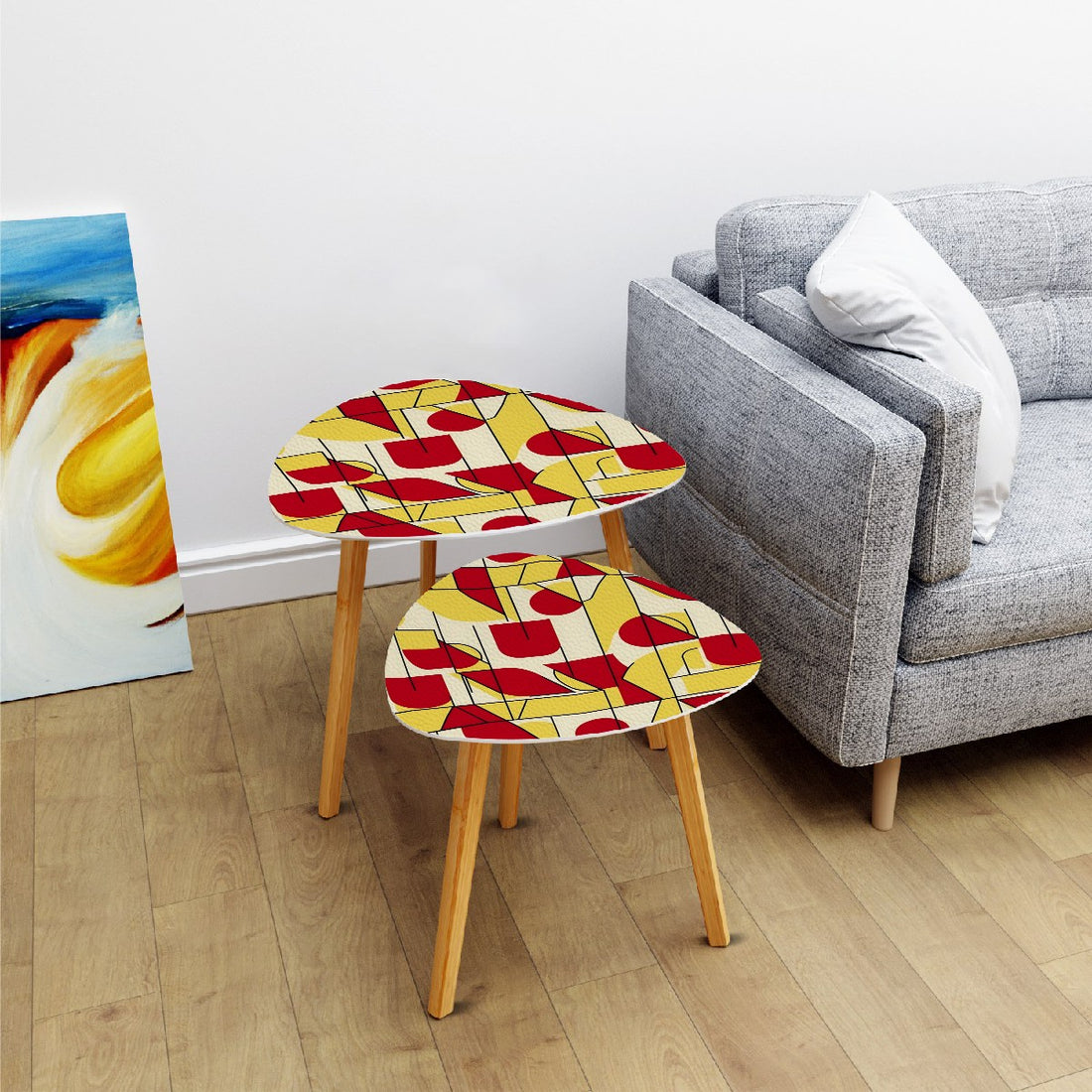 Bauhaus Designed Mid Century Modern Red, Yellow Black Geometric Abstract Designed Nesting Tables - Mid Century Modern Gal