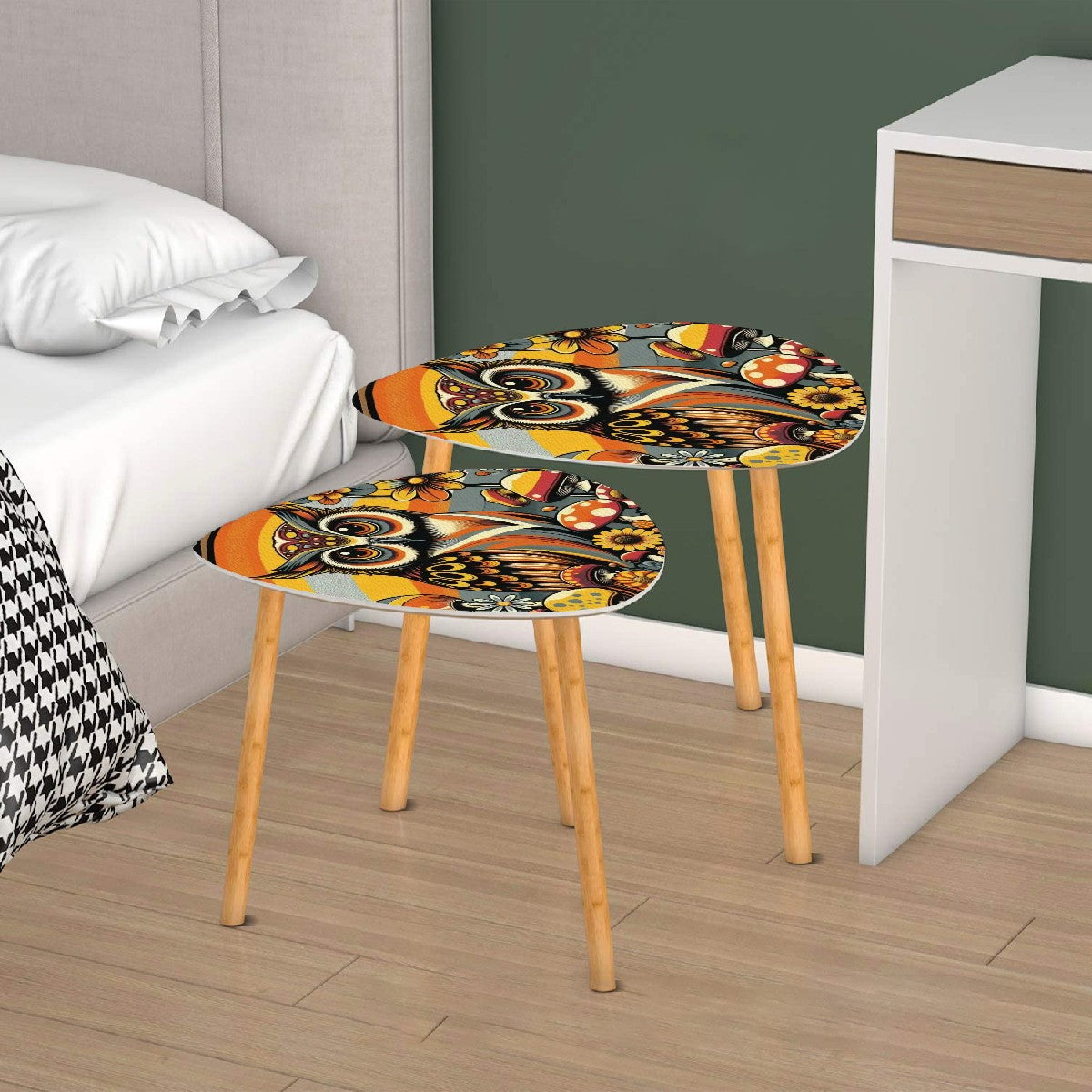 Retro 70s Owl Mushroom Groovy Mid Century Modern Nesting Tables - Mid Century Modern Gal