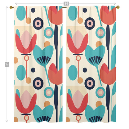 Retro Scandinavian Floral Mid Mod Window Curtains (two panels) - Mid Century Modern Gal