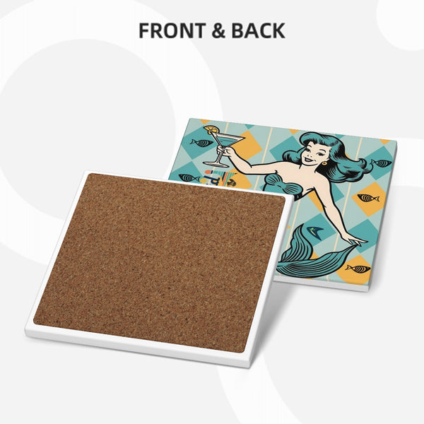 Retro Mermaid 50s Kitsch Mid Century Modern Mermaid Lounge Barware Coasters