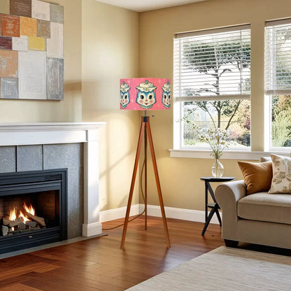 Mid Century Modern Kitschy Anthropomorphic Blue Cat with Floral Hat Tripod Floor Lamp