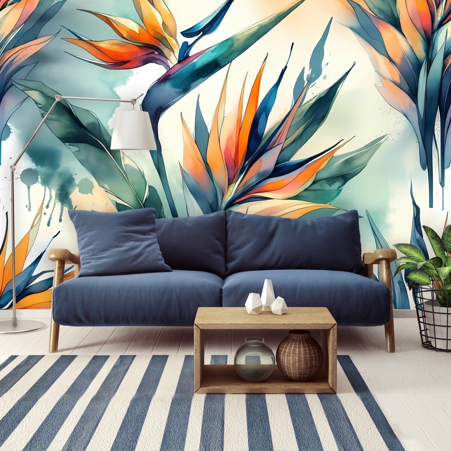 Birds Of Paradise Tropical Polynesian Watercolor Wall Murals - Mid Century Modern Gal