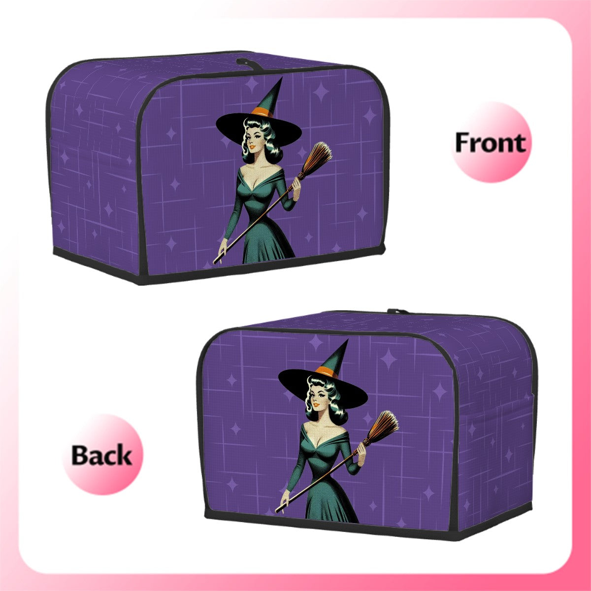 Mid Century Modern Vintage Pin Up Witch Purple Teal Halloween 2 Slice Toaster Cover - Mid Century Modern Gal
