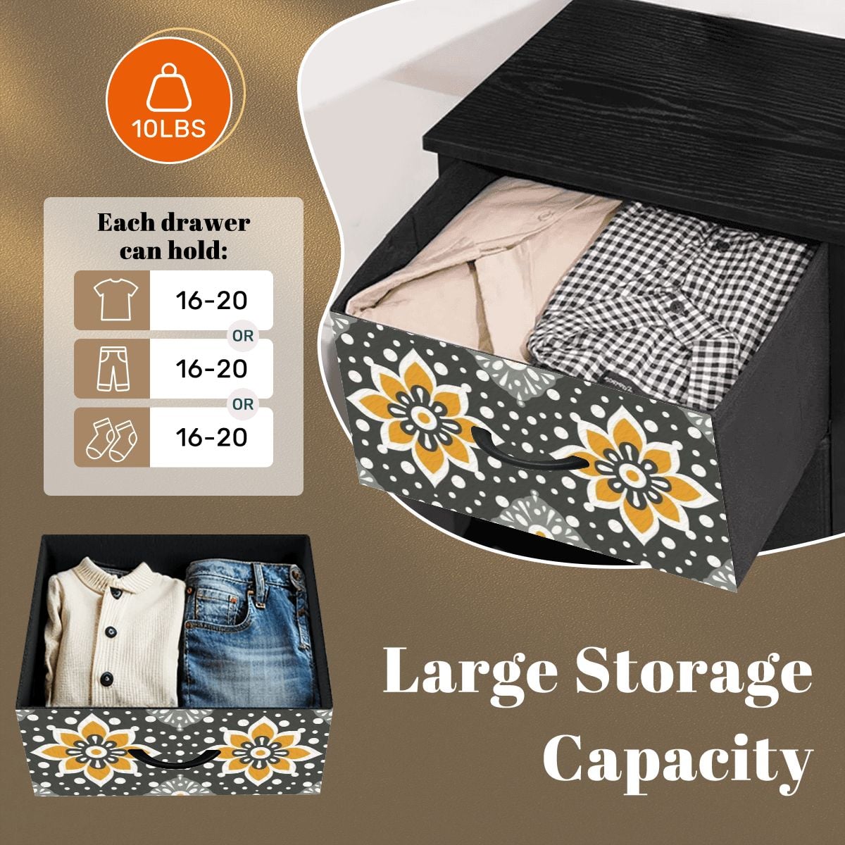 Floral Bohemian Retro Gray Yellow Modern 4-Drawer Dresser - Mid Century Modern Gal