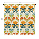 Scandinavian Flower Design, Orange, Green Blue Mid Century Modern Window Curtains (two panels) - Mid Century Modern Gal