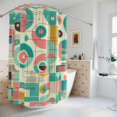 Mid Century Modern Shower Curtain, Geometric Pink, Mint, Abstract Bespoke MCM Retro Shower Curtain - Mid Century Modern Gal