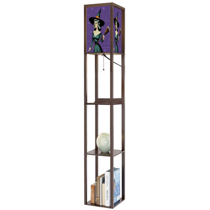 Mid Century Modern Vintage Pin Up Witch Purple Teal Halloween Lampshade for Floor Lamp with Shelves - Lampshade Only - Mid Century Modern Gal