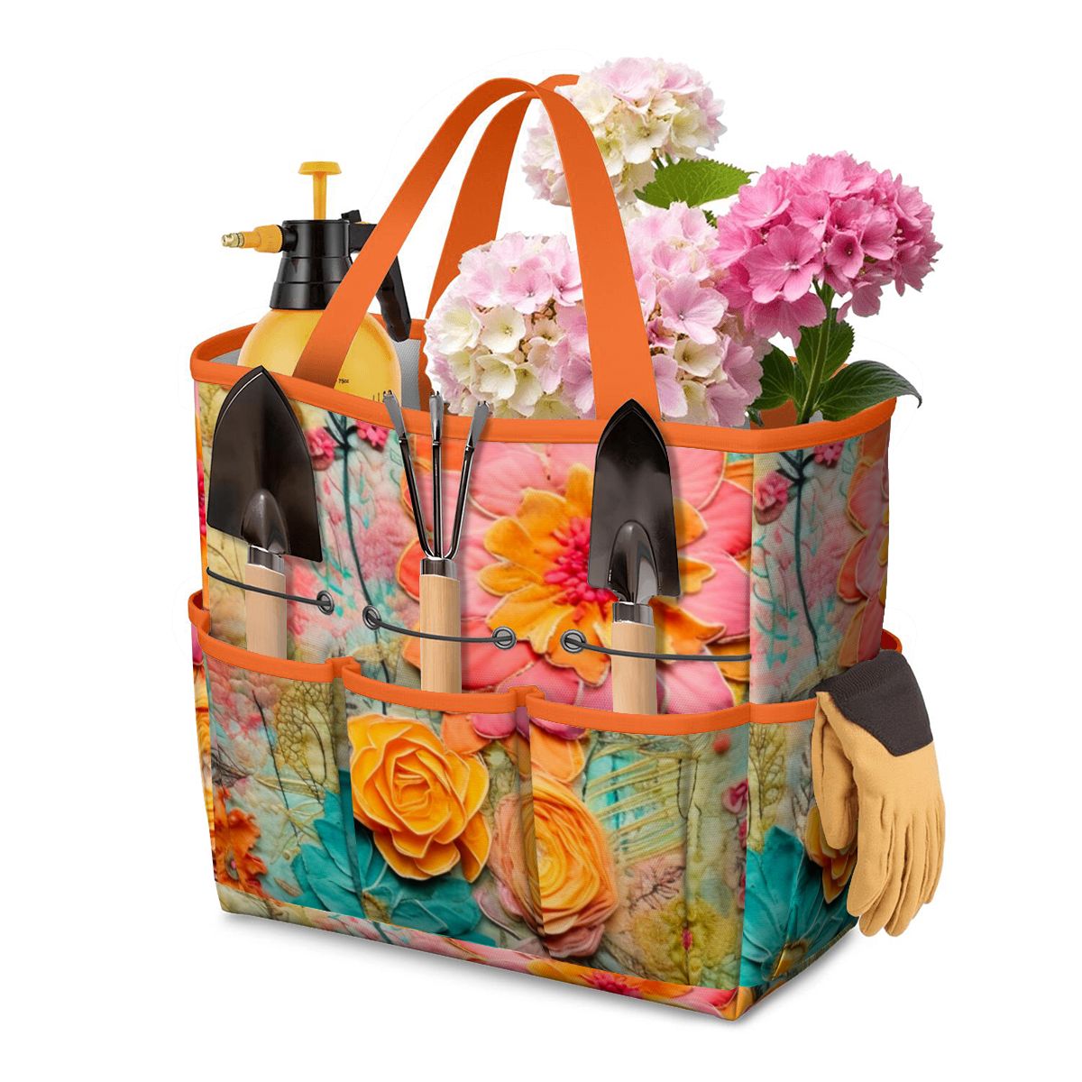 Bohemian Retro Flower, Faux Pressed Floral Mod Garden Tool Bag - Mid Century Modern Gal