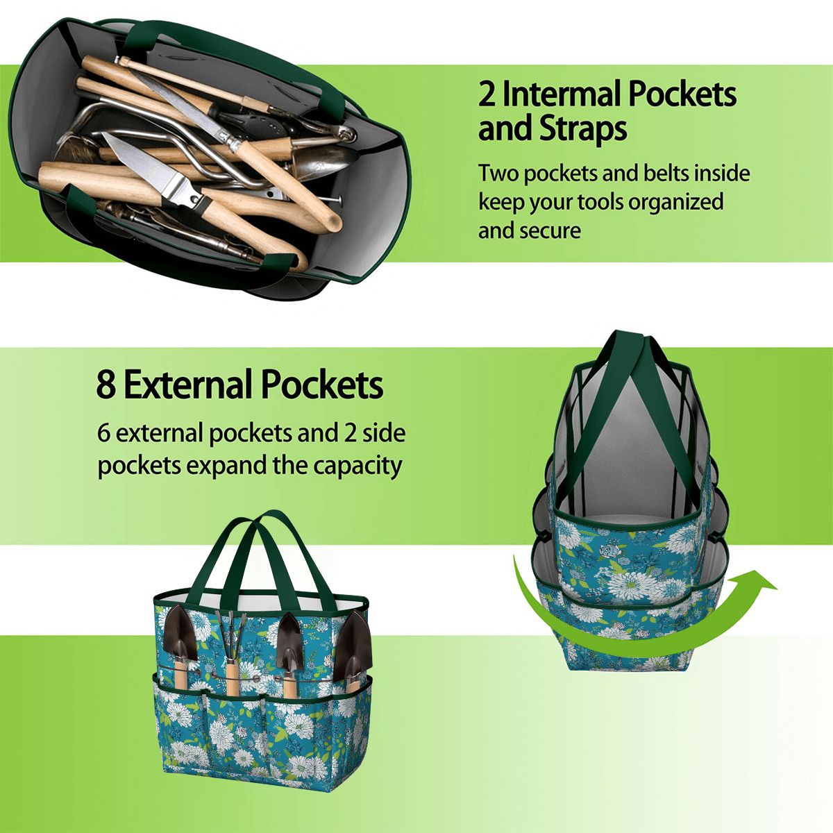 Chinoiserie Floral Teal Green White Elegant Garden Tool Bag