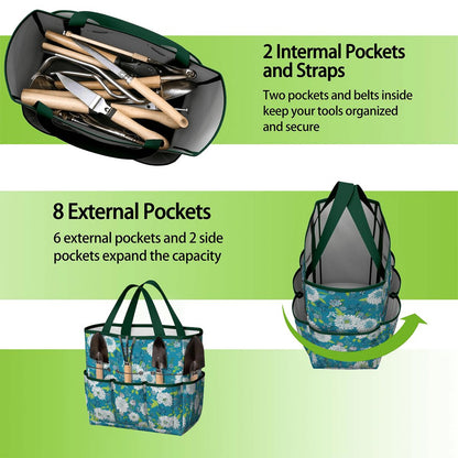 Chinoiserie Floral Teal Green White Elegant Garden Tool Bag