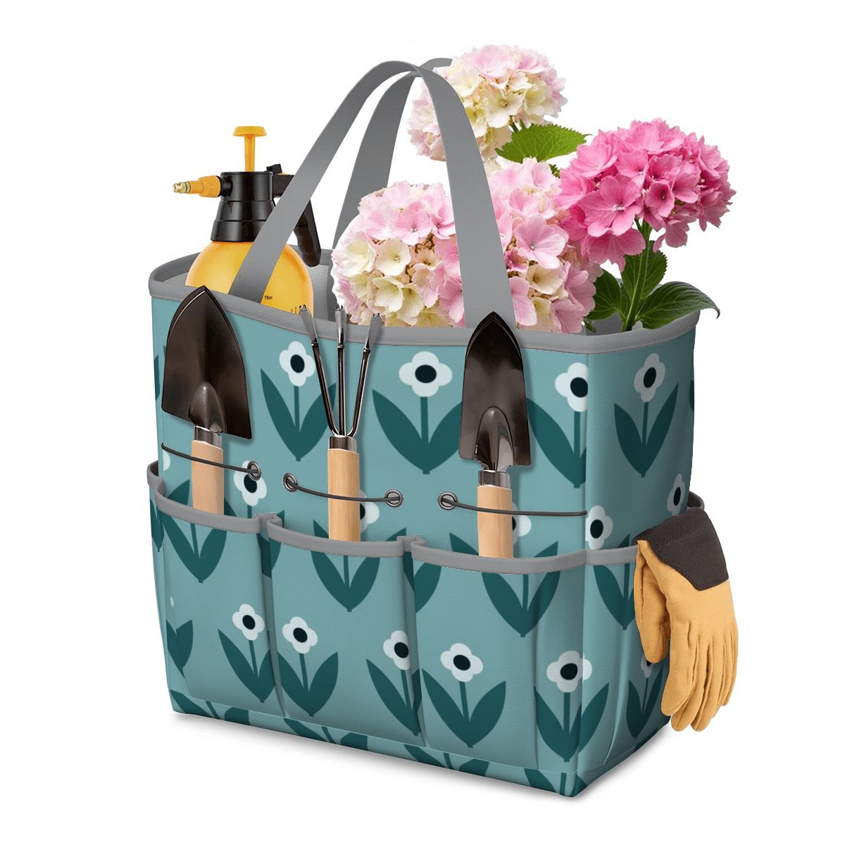 Scandinavian Teal Floral Mid Century Modern Garden Tool Bag - Mid Century Modern Gal