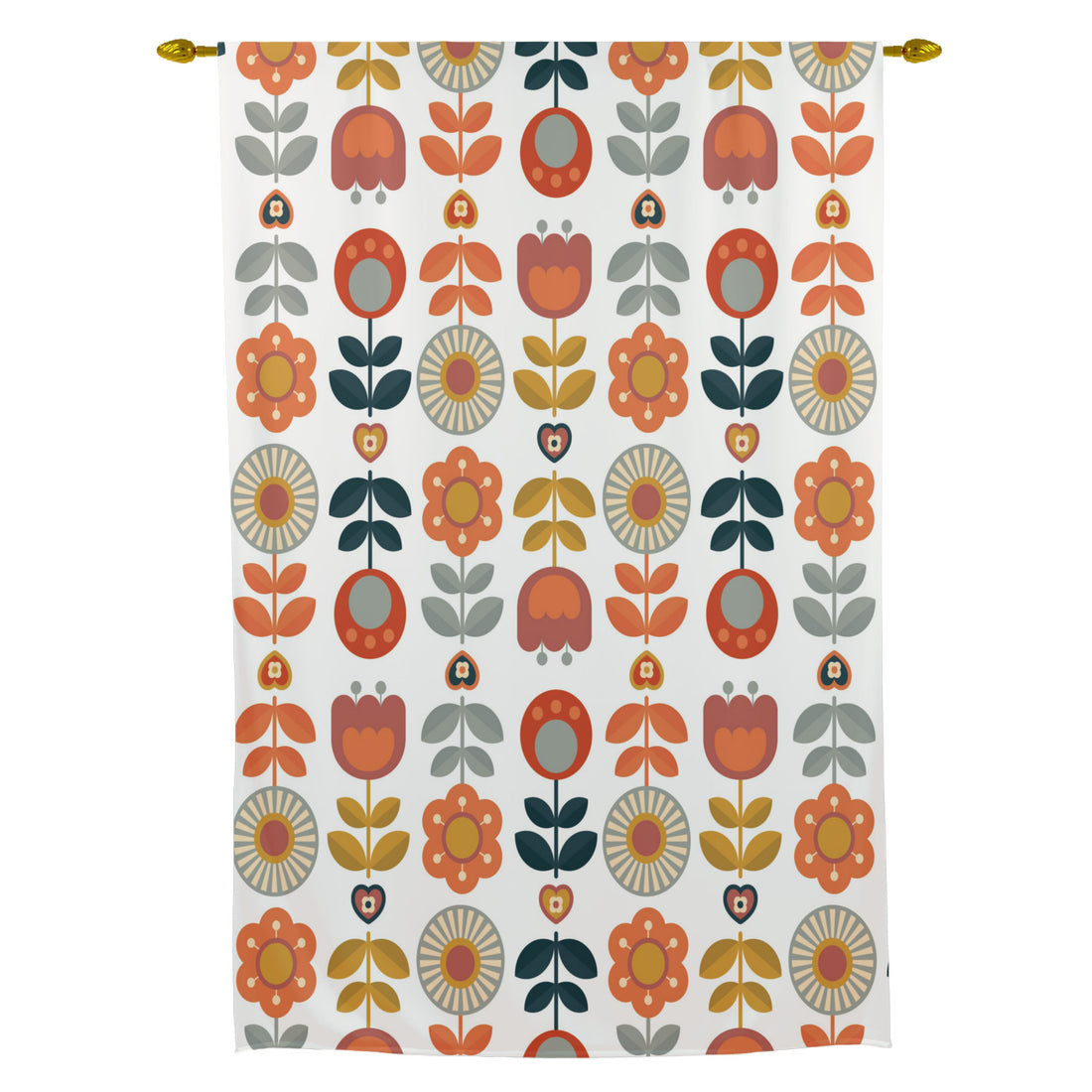 Mid Century Modern Scandinavian Floral Modern Danish Tie Up Curtain - Mid Century Modern Gal