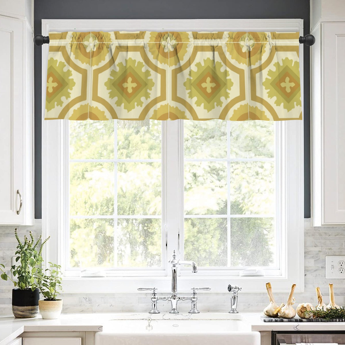 Mid Mod 70s Green Linoliuem Designed Kitschy Window Valance - Mid Century Modern Gal