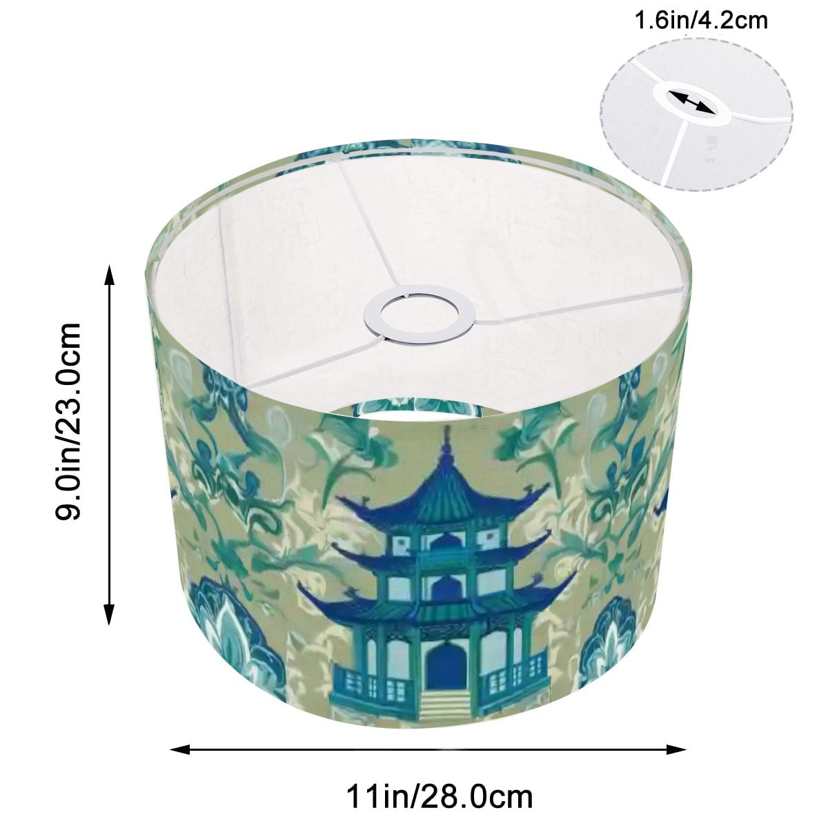 Chinoiserie Pagoda Lamp, Blue, Green Floral Designed Lamp SHADE ONLY - For Arc Floor Lamps Only - Mid Century Modern Gal
