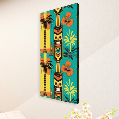 Mid Century Modern Tiki Wall Art, Teal, Yellow, Orange Large Canvas Print - Mid Century Modern Gal