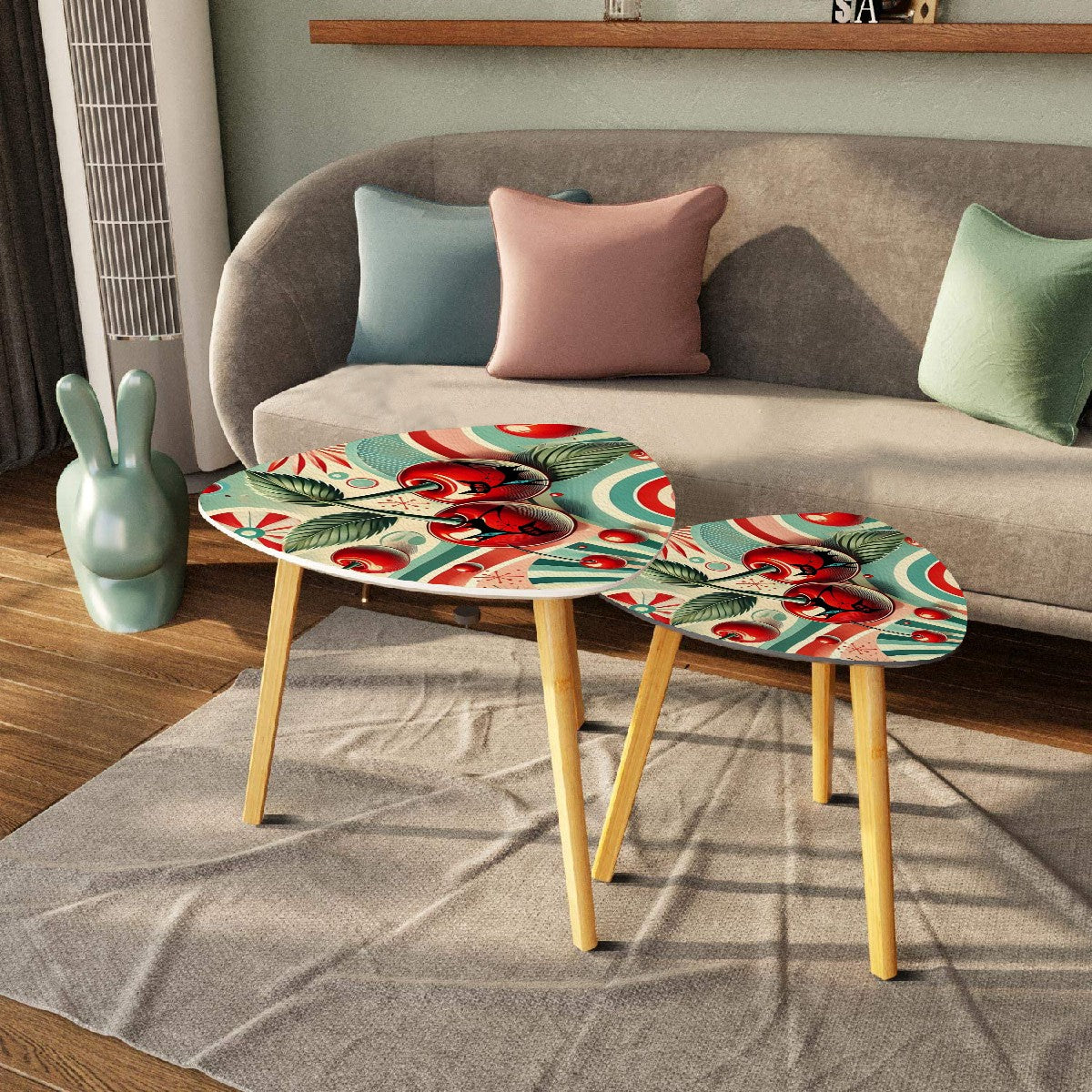 Retro 50s Cherry Mod Atomic Cats Kitschy Mod Red Teal Groovy MCM Nesting Tables - Mid Century Modern Gal