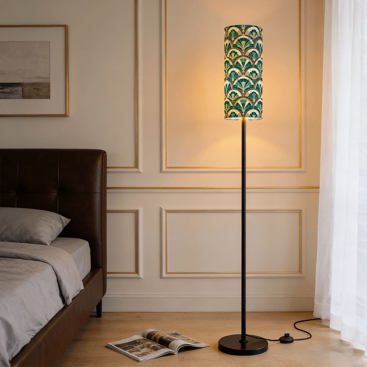 Art Deco Peacock Inspired Slim Floor Lamp - Mid Century Modern Gal