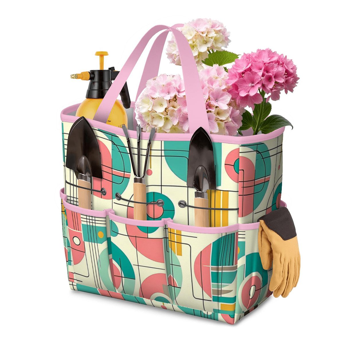 Mid Century Modern Bauhaus Designed Pink, Teal, Yellow Garden Tool Bag - Mid Century Modern Gal