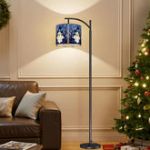 Halloween Stained Glass Style Ghost Haunted House Arc Floor Lamp - Mid Century Modern Gal