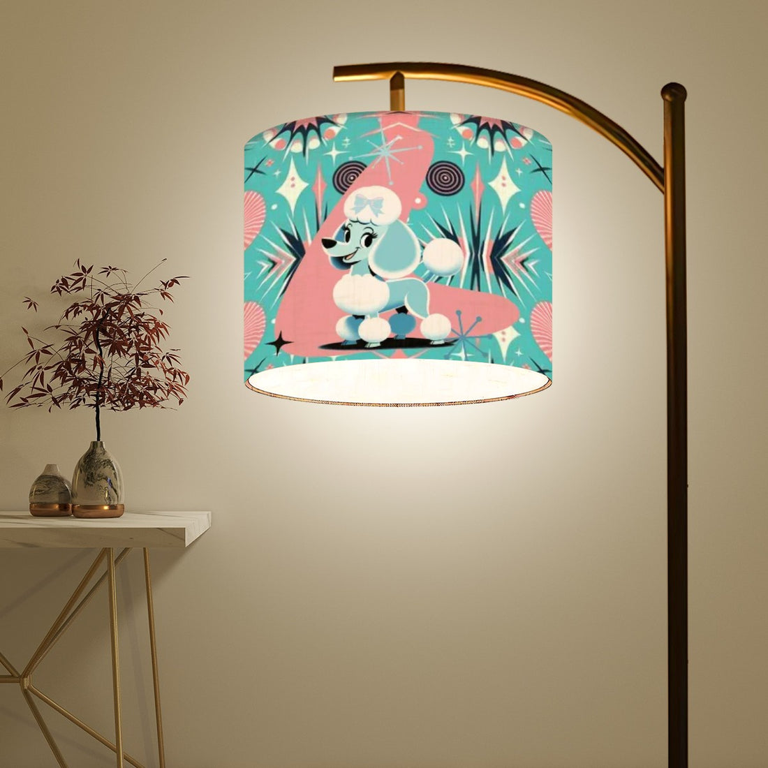 Mid Century Moder Poodle Arc Floor Lamp, Atomic Pink, Aqua Mod Lighting - Mid Century Modern Gal