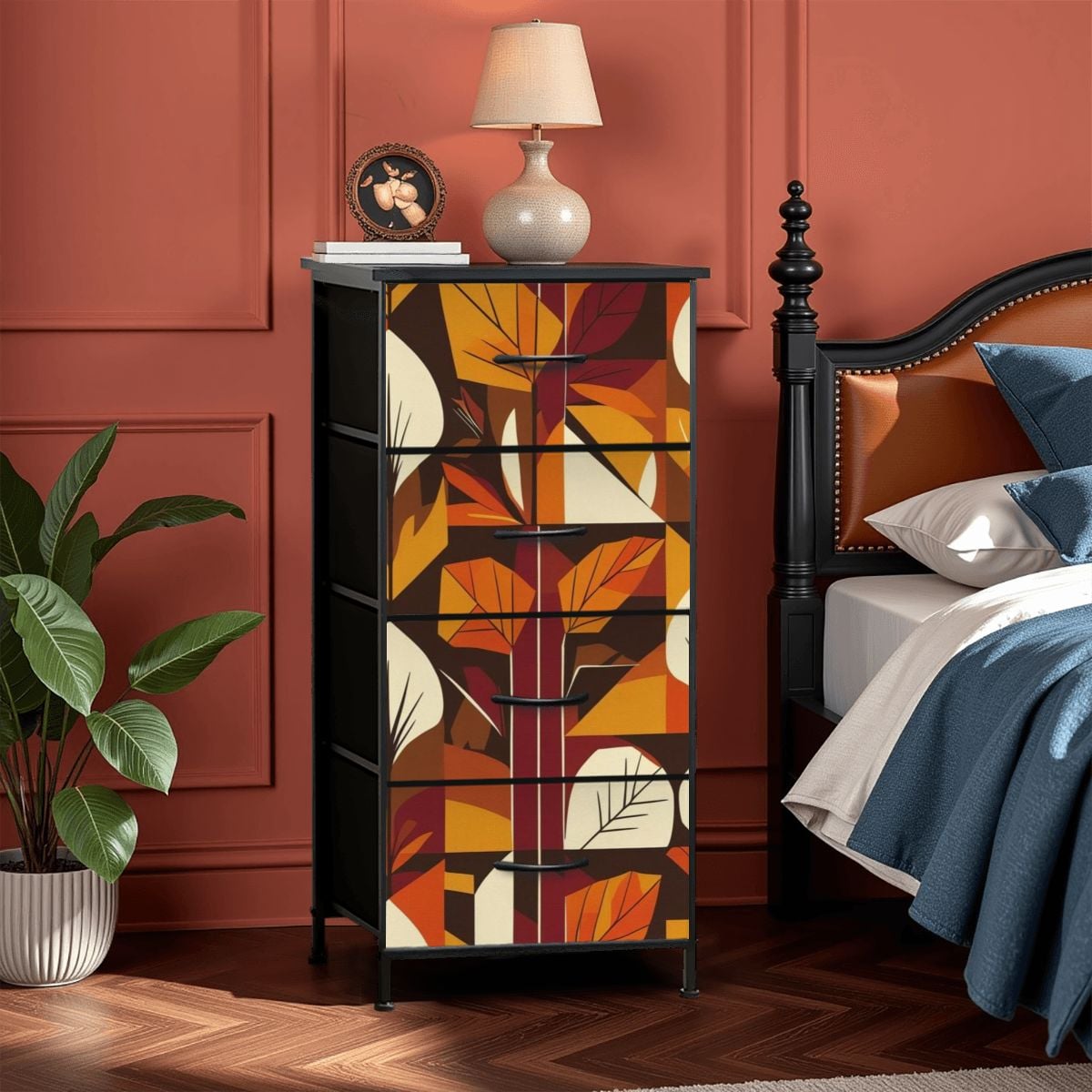 Mid Century Modern Golden Harvest Scandinavian Leaves 4-Drawer Dresser - Mid Century Modern Gal