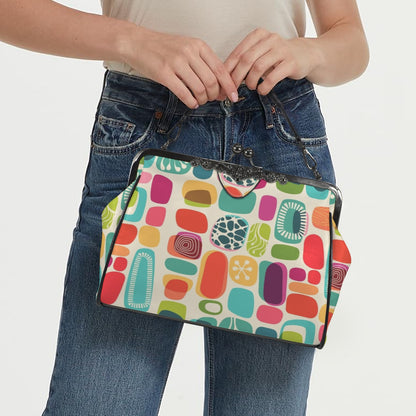 Mid Century Modern Amoeba Designed Kisslock Crossbody Purse - Mid Century Modern Gal