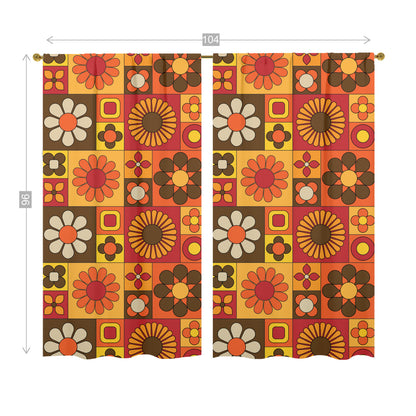 70s Flower Power Retro Orange Brown Yellow Mid Mod Window Curtains (two panels) - Mid Century Modern Gal