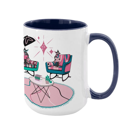 Atomic Reading Cats, Kitschy Mid Century Modern Large Colorful Mug (15oz) - Mid Century Modern Gal