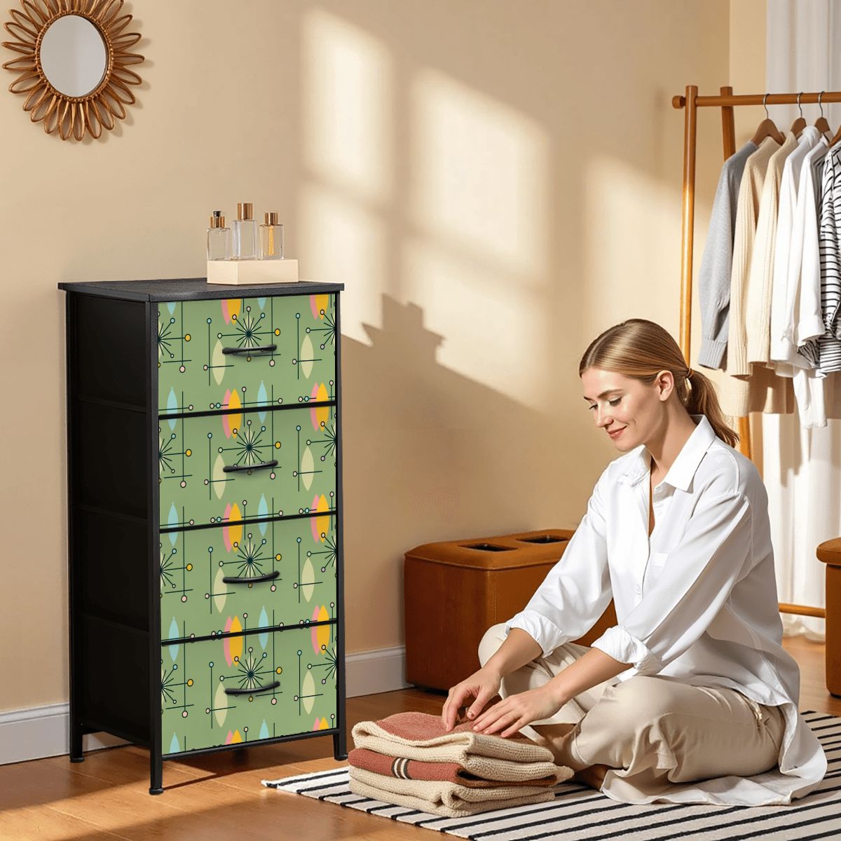 Mid Century Modern Green Yellow Atomic 50s 4-Drawer Dresser - Mid Century Modern Gal