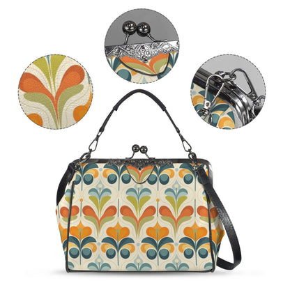 Mid Century Modern Groovy Retro Floral, Orange Green Blue Kisslock Crossbody Purse - Mid Century Modern Gal