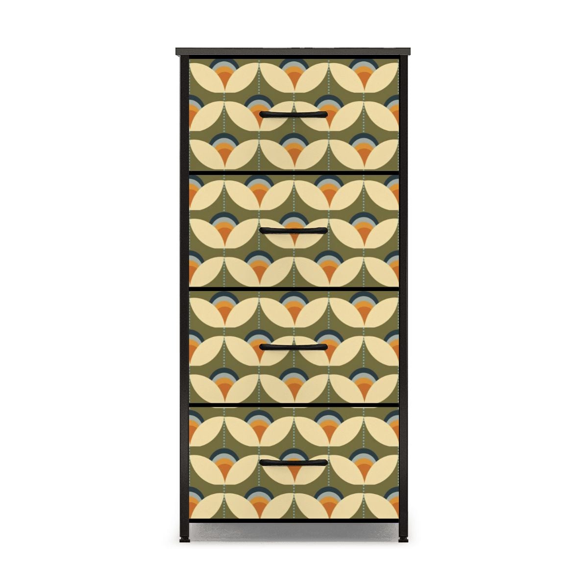 Mid Century Modern Scandinavian Olive Green Floral 4-Drawer Dresser - Mid Century Modern Gal