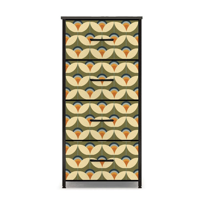 Mid Century Modern Scandinavian Olive Green Floral 4-Drawer Dresser - Mid Century Modern Gal