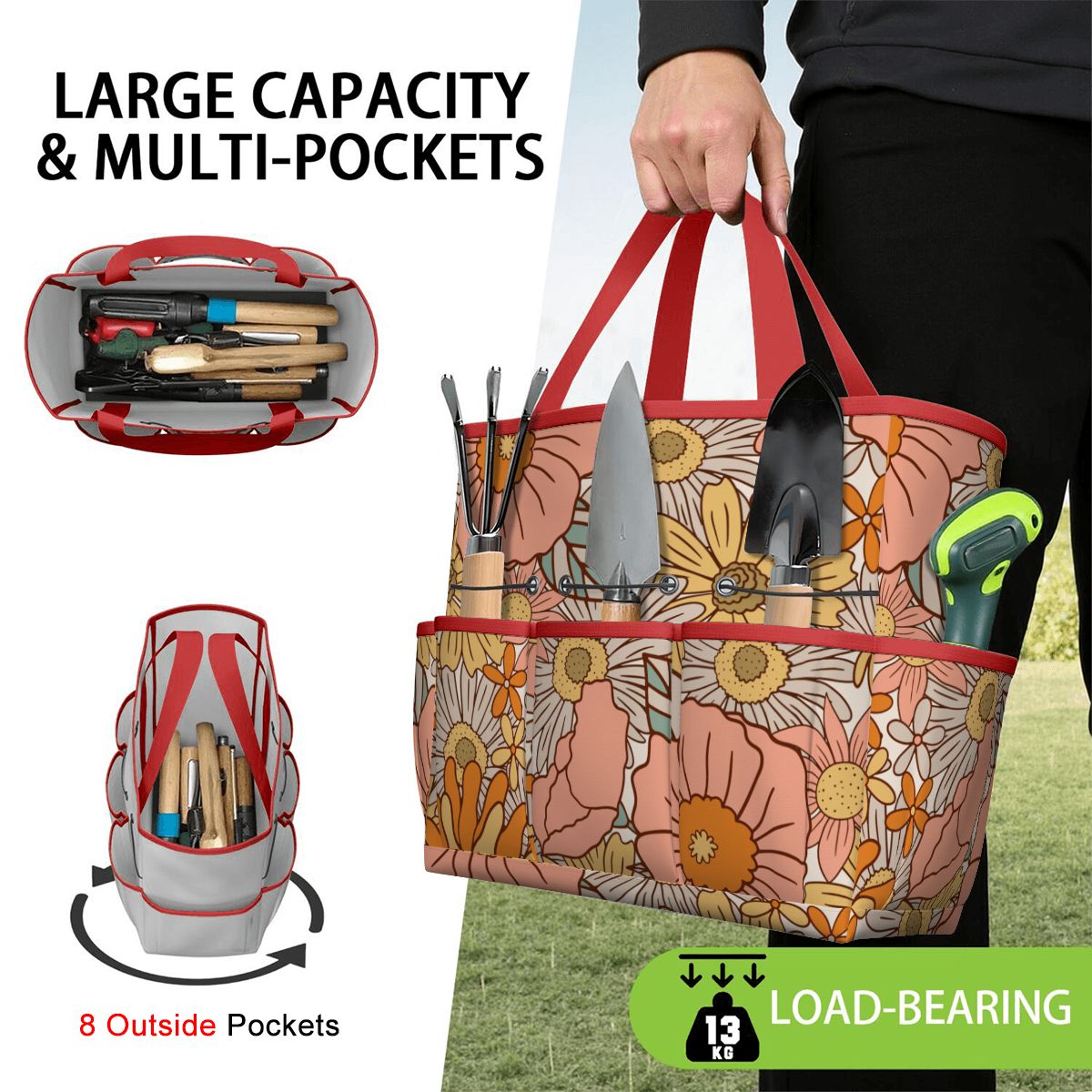 70s Floral Pink Orange Garden Tool Bag