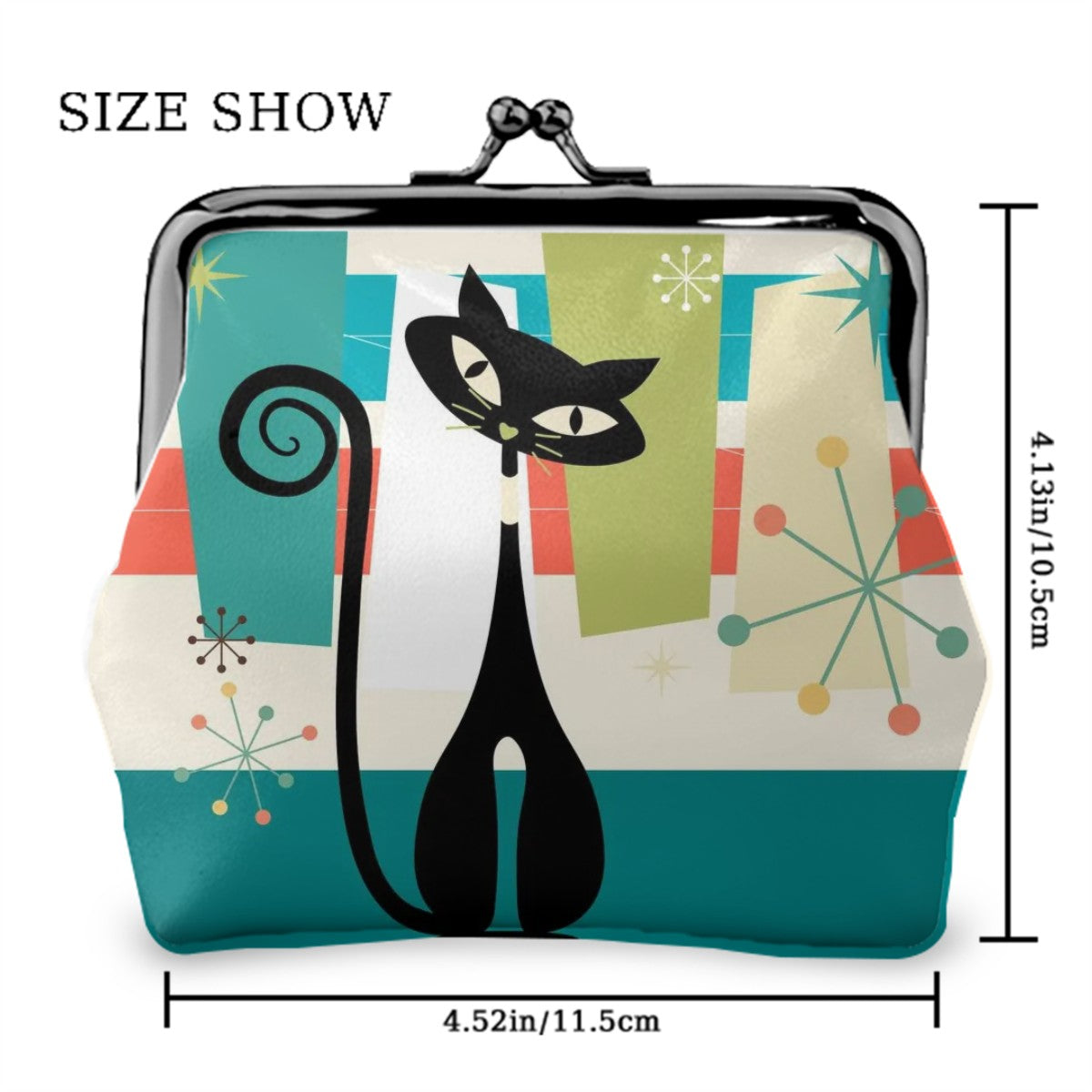 Quirky Atomic Cat Retro Mod Coin Purse for Women - Mid Century Modern Gal