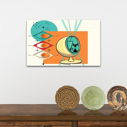 Mid Century Modern Wall Art, Atomic Cat Starbursts Sputnik Designed Mod Canvas Art - Mid Century Modern Gal